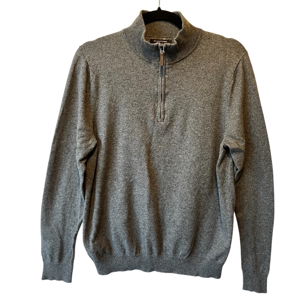 Nordstrom Mens Shop 1/4 zip Sweater M Gray Cotton Cashmere Mock neck Pullover